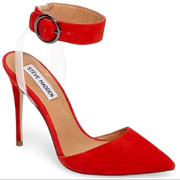Steve Madden Shoes - Steve Madden Diva Red Suede Clear Lucite High Heel